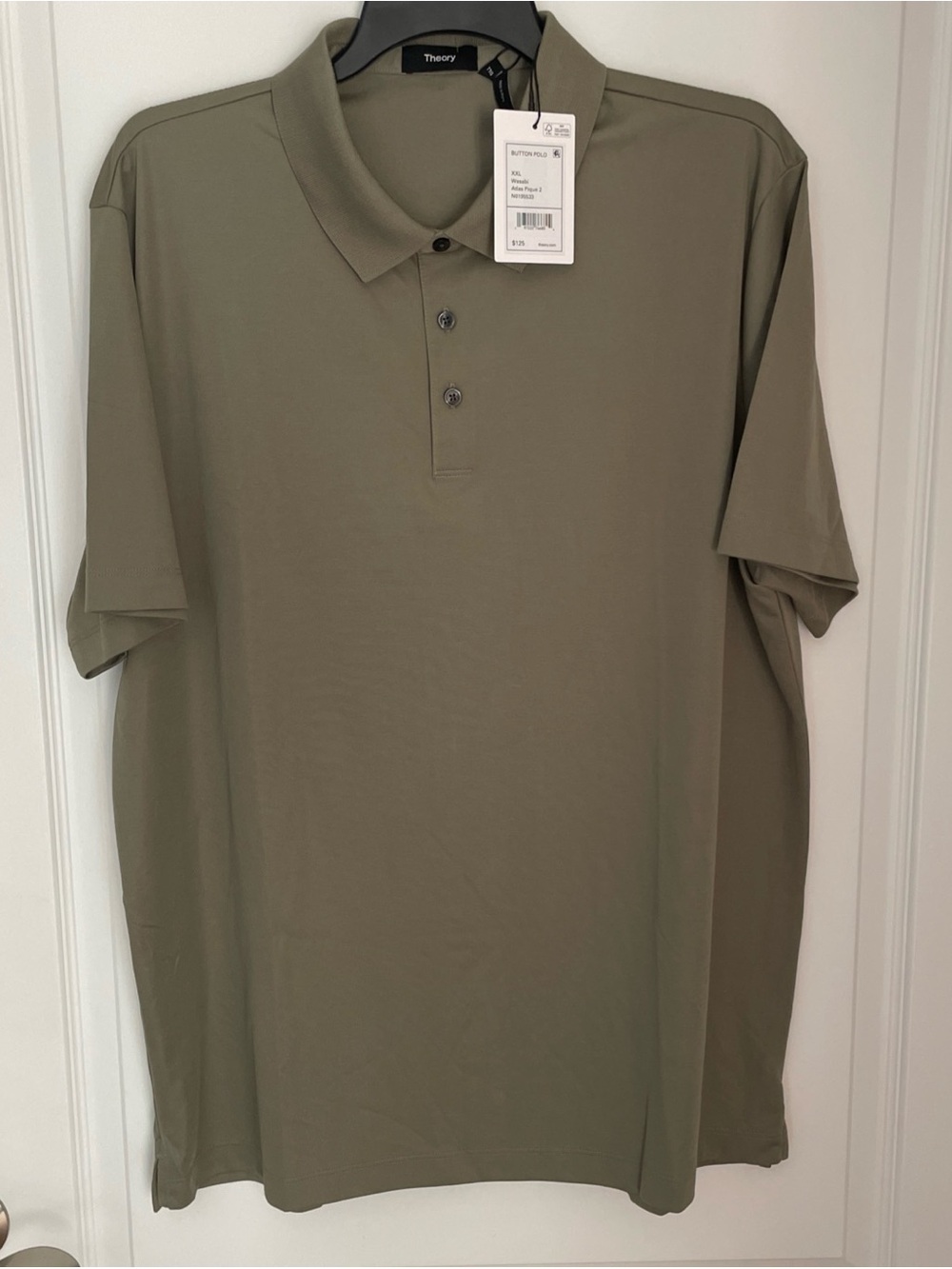Theory Polo Shirt Mens XXL Wasabi Atlas Pique Sleeve Pullover 2XL Green NWT $125